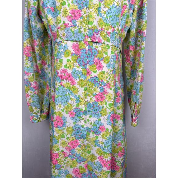 Posh Jay Anderson Vintage Dress Women's 16 Midi Retro Colorful Floral Belt Tie - Picture 9 of 12